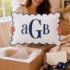 Picture of Personalized Monogram Pillow, Scalloped Embroidered Throw Pillow, Custom Initial Decor Cushion, Wedding Gift, Housewarming Monogram Pillow