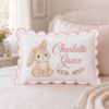 Picture of Personalized Bunny Name Pillow, Custom Baby Girl Nursery Pillow, Rabbit Keepsake Cushion, Baby Shower Gift, Scalloped Decorative Pillow