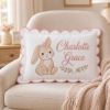 Picture of Personalized Bunny Name Pillow, Custom Baby Girl Nursery Pillow, Rabbit Keepsake Cushion, Baby Shower Gift, Scalloped Decorative Pillow