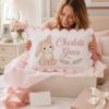 Picture of Personalized Bunny Name Pillow, Custom Baby Girl Nursery Pillow, Rabbit Keepsake Cushion, Baby Shower Gift, Scalloped Decorative Pillow