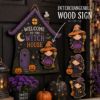 Picture of Interchangeable Witch House Wood Sign, Personalized Halloween Door Hanger, Custom Shape Welcome Sign, Seasonal Front Door Decor Halloween