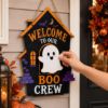 Picture of Interchangeable Halloween Ghost Wood Sign, Personalized Boo Crew Door Hanger, Custom Shape Welcome Sign, Front Door Fall Decor Halloween