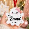 Picture of Personalized Ghost Halloween Acrylic Ornament, Custom Cute Halloween Ghost Name Ornament, Pink Bow Ghost Christmas Tree Decoration Gift