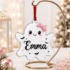 Picture of Personalized Ghost Halloween Acrylic Ornament, Custom Cute Halloween Ghost Name Ornament, Pink Bow Ghost Christmas Tree Decoration Gift