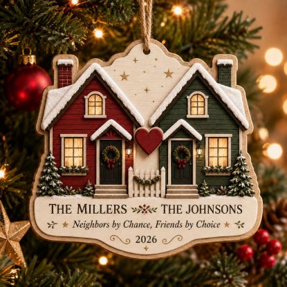 Picture of Personalized Neighborhood Christmas Ornament, It Takes a Village Wooden Ornament, Custom Family Names Street Gift, Neighbor Keepsake