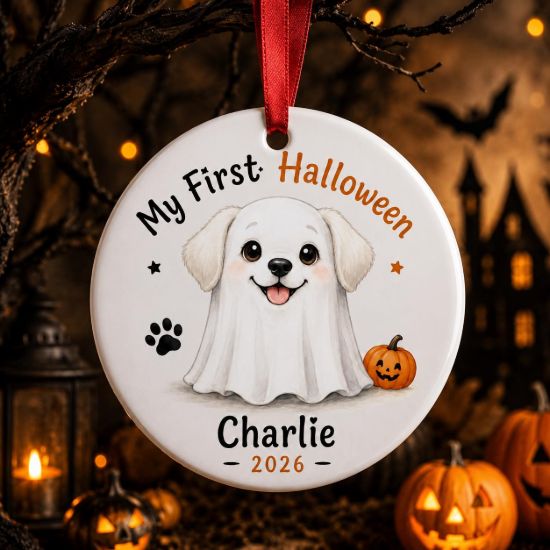 Picture of Personalized Dog First Halloween Ornament, Custom Pet Halloween Ceramic Ornament, My First Halloween Dog Keepsake, Puppy Halloween Memorial