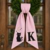 Picture of Personalized Halloween Wreath Sash Bow, Embroidered Black Cat Door Hanger Bow, Custom Wreath Bow, Fall Front Door Decor, Spooky Porch Decor