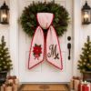 Picture of Personalized Poinsettia Wreath Bow, Embroidered Christmas Door Bow, Custom Holiday Wreath Sash, Farmhouse Front Door Decor, Christmas Bow