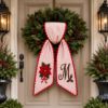 Picture of Personalized Poinsettia Wreath Bow, Embroidered Christmas Door Bow, Custom Holiday Wreath Sash, Farmhouse Front Door Decor, Christmas Bow