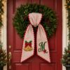 Picture of Personalized Christmas Bells Wreath Bow, Embroidered Holiday Door Bow, Custom Christmas Wreath Sash, Farmhouse Front Door Decor, Xmas Bow