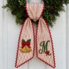 Picture of Personalized Christmas Bells Wreath Bow, Embroidered Holiday Door Bow, Custom Christmas Wreath Sash, Farmhouse Front Door Decor, Xmas Bow