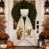 Picture of Personalized Pear Wreath Bow, Embroidered Fall Door Bow, Custom Autumn Wreath Sash, Harvest Front Door Decor, Farmhouse Thanksgiving Bow