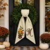 Picture of Personalized Pear Wreath Bow, Embroidered Fall Door Bow, Custom Autumn Wreath Sash, Harvest Front Door Decor, Farmhouse Thanksgiving Bow