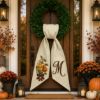 Picture of Personalized Pear Wreath Bow, Embroidered Fall Door Bow, Custom Autumn Wreath Sash, Harvest Front Door Decor, Farmhouse Thanksgiving Bow