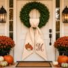 Picture of Personalized Pumpkin Wreath Bow, Embroidered Fall Door Bow, Custom Initial Autumn Wreath Sash,Thanksgiving Front Door Decor, Farmhouse Decor