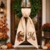 Picture of Personalized Cornucopia Wreath Bow, Embroidered Thanksgiving Door Bow, Custom Fall Wreath Sash, Harvest Front Decor, Farmhouse Autumn Bow