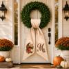 Picture of Personalized Cornucopia Wreath Bow, Embroidered Thanksgiving Door Bow, Custom Fall Wreath Sash, Harvest Front Decor, Farmhouse Autumn Bow