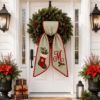 Picture of Personalized Christmas Stocking Wreath Bow, Embroidered Holiday Door Bow, Custom Christmas Wreath Sash, Farmhouse Front Door Decor, Xmas Bow