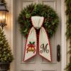 Picture of Personalized Christmas Bells Wreath Bow, Embroidered Holiday Door Bow, Custom Christmas Wreath Sash, Farmhouse Front Door Decor, Xmas Bow