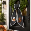 Picture of Personalized Halloween Wreath Sash, Ghost Pumpkin Wreath Bow, Custom Door Hanger, Black Stripe Front Door Decor, Farmhouse Fall Decor