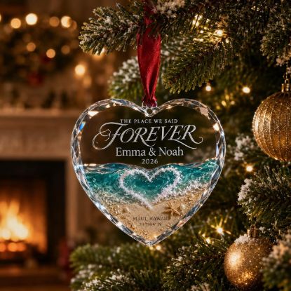 Picture of Personalized Wedding Ornament, Custom Location Coordinate Heart Ornament, Couple Christmas Gift, Anniversary Keepsake, Wedding Newlywed Gift