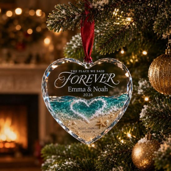 Picture of Personalized Wedding Ornament, Custom Location Coordinate Heart Ornament, Couple Christmas Gift, Anniversary Keepsake, Wedding Newlywed Gift