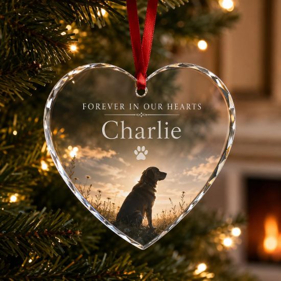 Picture of Personalized Pet Memorial Ornament, Dog Loss Keepsake Crystal Heart Ornament, Custom Pet Name Christmas Gift, Dog Memorial Ornament
