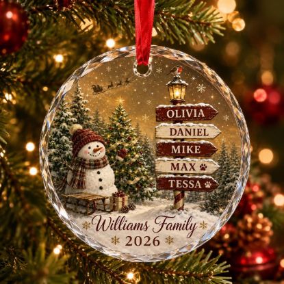 Picture of Personalized Family Christmas Ornament, Custom Name Snowman Glass Ornament, Family Tree Gift, Holiday Keepsake, Christmas Tree Decor 2026