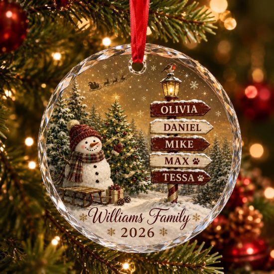 Picture of Personalized Family Christmas Ornament, Custom Name Snowman Glass Ornament, Family Tree Gift, Holiday Keepsake, Christmas Tree Decor 2026