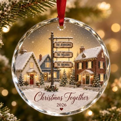 Picture of Personalized Family Neighbor Christmas Ornament, Custom Family Name Glass Ornament, Christmas Together Keepsake, Multi Family Holiday Gift