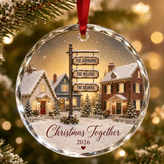 Picture of Personalized Family Neighbor Christmas Ornament, Custom Family Name Glass Ornament, Christmas Together Keepsake, Multi Family Holiday Gift