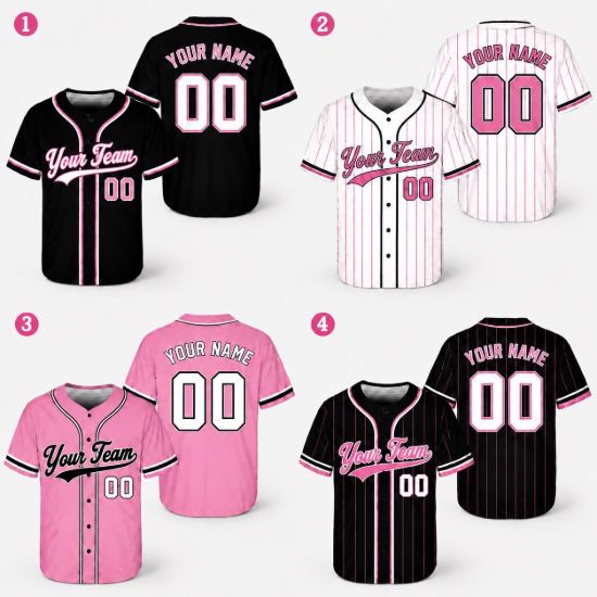 Picture of Personalized Baseball Jersey, Custom Team Jersey, Pink Baseball Shirt, Custom Name Number Jersey, Softball Jersey, Breast Cancer Team Shirt