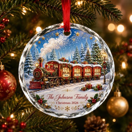 Picture of Personalized Family Train Glass Ornament, Custom Name Christmas Train Ornament, Holiday Family Keepsake Gift, Christmas Decor Ornament 2026