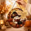 Picture of Personalized Halloween Ghost Moon Suncatcher, Custom Acrylic Hanging, Witch Ghost Fall Decor, Black Cat Pumpkin Ornament, Autumn SunCatcher
