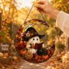 Picture of Personalized Halloween Ghost Moon Suncatcher, Custom Acrylic Hanging, Witch Ghost Fall Decor, Black Cat Pumpkin Ornament, Autumn SunCatcher