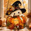 Picture of Personalized Halloween Ghost Pumpkin Suncatcher, Custom Acrylic Window Hanging,Cute Witch Ghost Decor, Fall Pumpkin Ornament, Halloween Gift