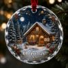 Picture of Personalized Christmas Cabin Glass Ornament, Custom Family Name Holiday Ornament, Cozy Winter Home Keepsake Gift, Snowy Cabin Decor 2026