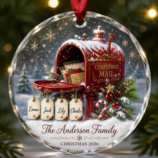 Picture of Personalized Christmas Mailbox Glass Ornament, Custom Family Name Ornament, Family Christmas Keepsake Gift, Personalized Holiday Decor 2026