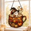 Picture of Personalized Ghost Coffee Mug Suncatcher, Custom Acrylic Halloween Window Hanging,Cute Witch Ghost Fall Decor, Pumpkin Latte Ornament Autumn
