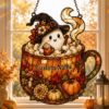 Picture of Personalized Ghost Coffee Mug Suncatcher, Custom Acrylic Halloween Window Hanging,Cute Witch Ghost Fall Decor, Pumpkin Latte Ornament Autumn