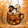 Picture of Personalized Ghost Coffee Mug Suncatcher, Custom Acrylic Halloween Window Hanging,Cute Witch Ghost Fall Decor, Pumpkin Latte Ornament Autumn