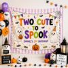 Picture of Two Cute to Spook 2nd Birthday Backdrop, Personalized Halloween Party Banner, Custom Name Ghost Birthday Tapestry, Spooky Birthday Decor