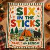 Picture of Six in the Sticks 6th Birthday Backdrop, Personalized Camping Birthday Banner, Custom Name Woodland Party Tapestry, Outdoor Adventure Decor