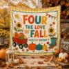 Picture of Four the Love of Fall 4th Birthday Backdrop, Personalized Pumpkin Party Banner, Custom Birrthday Banner Decor, Autumn Birthday Tapestry