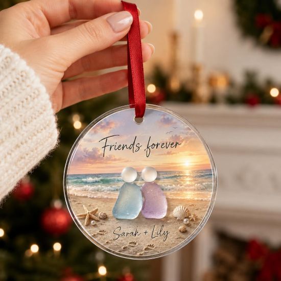 Picture of Personalized Best Friend Glass Ornament, Friends Forever Beach Christmas Keepsake, Custom Names Bestie Gift, Friendship Ornament 2026