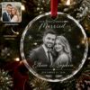 Picture of Personalized First Christmas Married Glass Ornament, Custom Wedding Photo Ornament, Newlywed Christmas Gift, Wedding Couple Keepsake Gift