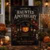Picture of Personalized Haunted Apothecary Garden Flag, Custom Family Name Halloween Flag, Witch Potion Yard Decor, Gothic Spooky Pumpkin Porch Flag