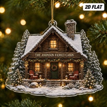 Picture of Personalized Family Cabin Christmas Ornament, Custom Cabin Vacation Ornament, Rustic Cabin Christmas Decor, Lake House Keepsake Gift