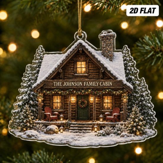 Picture of Personalized Family Cabin Christmas Ornament, Custom Cabin Vacation Ornament, Rustic Cabin Christmas Decor, Lake House Keepsake Gift