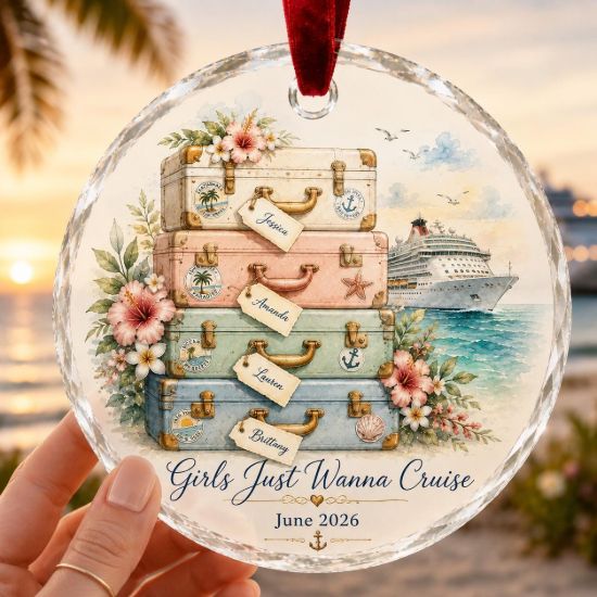 Picture of Personalized Girls Cruise Ornament, Custom Best Friends Cruise Gift, Girls Trip Christmas Ornament, Tropical Vacation Keepsake, Cruise Decor